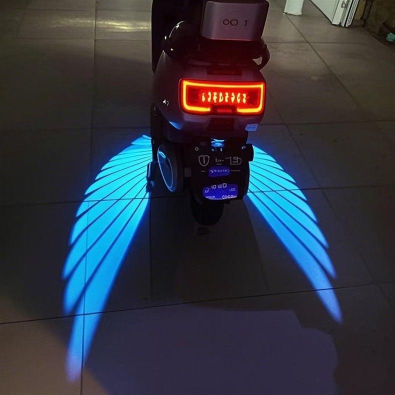 2pcs Motorcycle Logo LED Light Universal Motorcycle Projector Lights for Angel Wing Logo Waterproof Motorcycle Shadow Light Accessories for Motor Scooter Electric Vehicle Moto Lovers Gift