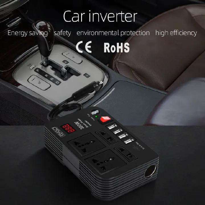 300W Car Inverter 12V to 220V-240V Car Power Adapter Converter Splitter 4 USB Charger Fast Charging Car Inverter 300W Power Inverter Car Power Converter