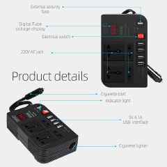 300W Car Inverter 12V to 220V-240V Car Power Adapter Converter Splitter 4 USB Charger Fast Charging Car Inverter 300W Power Inverter Car Power Converter