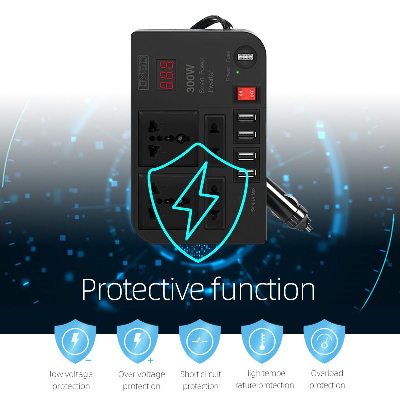 300W Car Inverter 12V to 220V-240V Car Power Adapter Converter Splitter 4 USB Charger Fast Charging Car Inverter 300W Power Inverter Car Power Converter