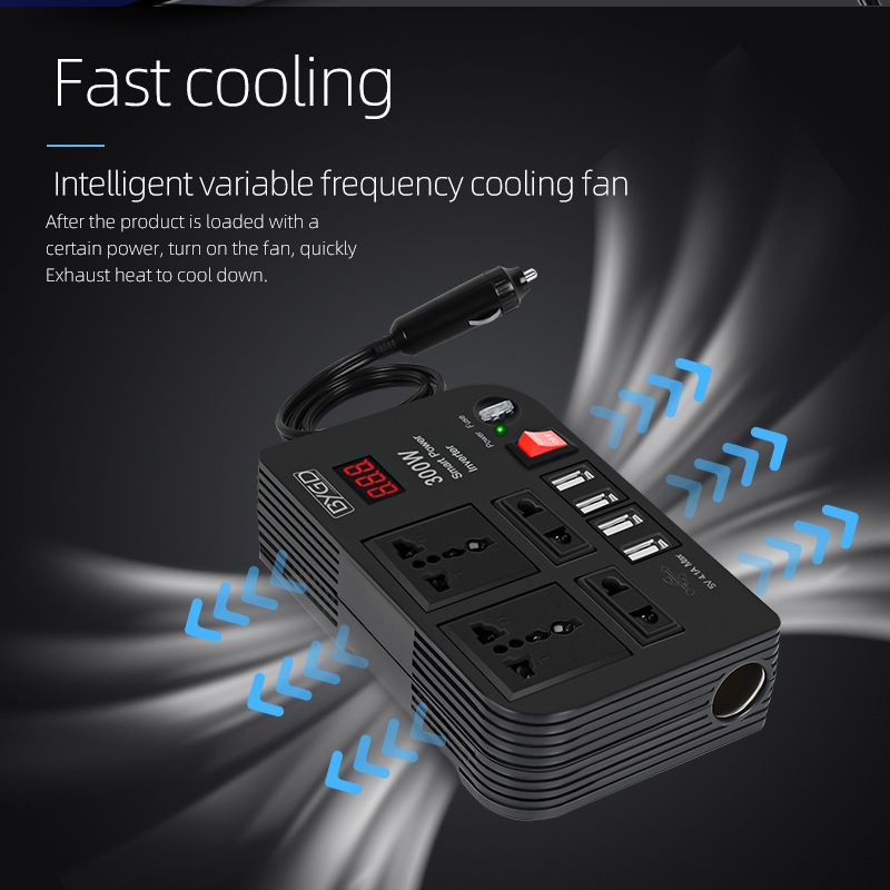 300W Car Inverter 12V to 220V-240V Car Power Adapter Converter Splitter 4 USB Charger Fast Charging Car Inverter 300W Power Inverter Car Power Converter