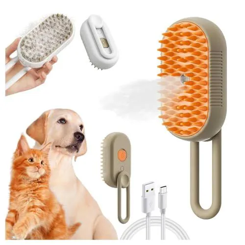 3 in 1 Cat Grooming Brush Water Spray Self-Cleaning Shedding Brush for Cats Dogs Pet Hair Removal Massage Comb for Long Short Hair Comb for Cats Dogs Steam Water Brush with Electric Grooming Massage