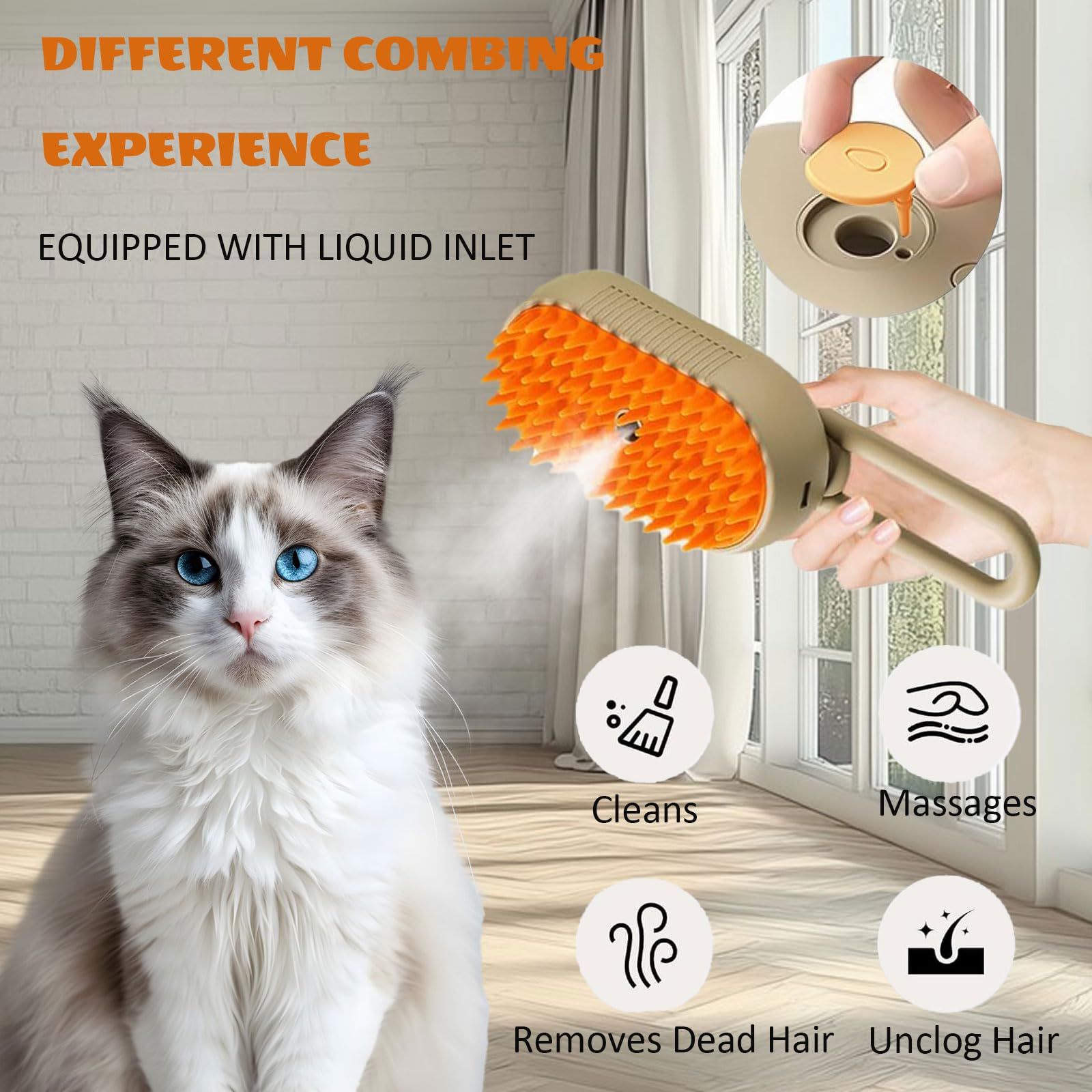 3 in 1 Cat Grooming Brush Water Spray Self-Cleaning Shedding Brush for Cats Dogs Pet Hair Removal Massage Comb for Long Short Hair Comb for Cats Dogs Steam Water Brush with Electric Grooming Massage
