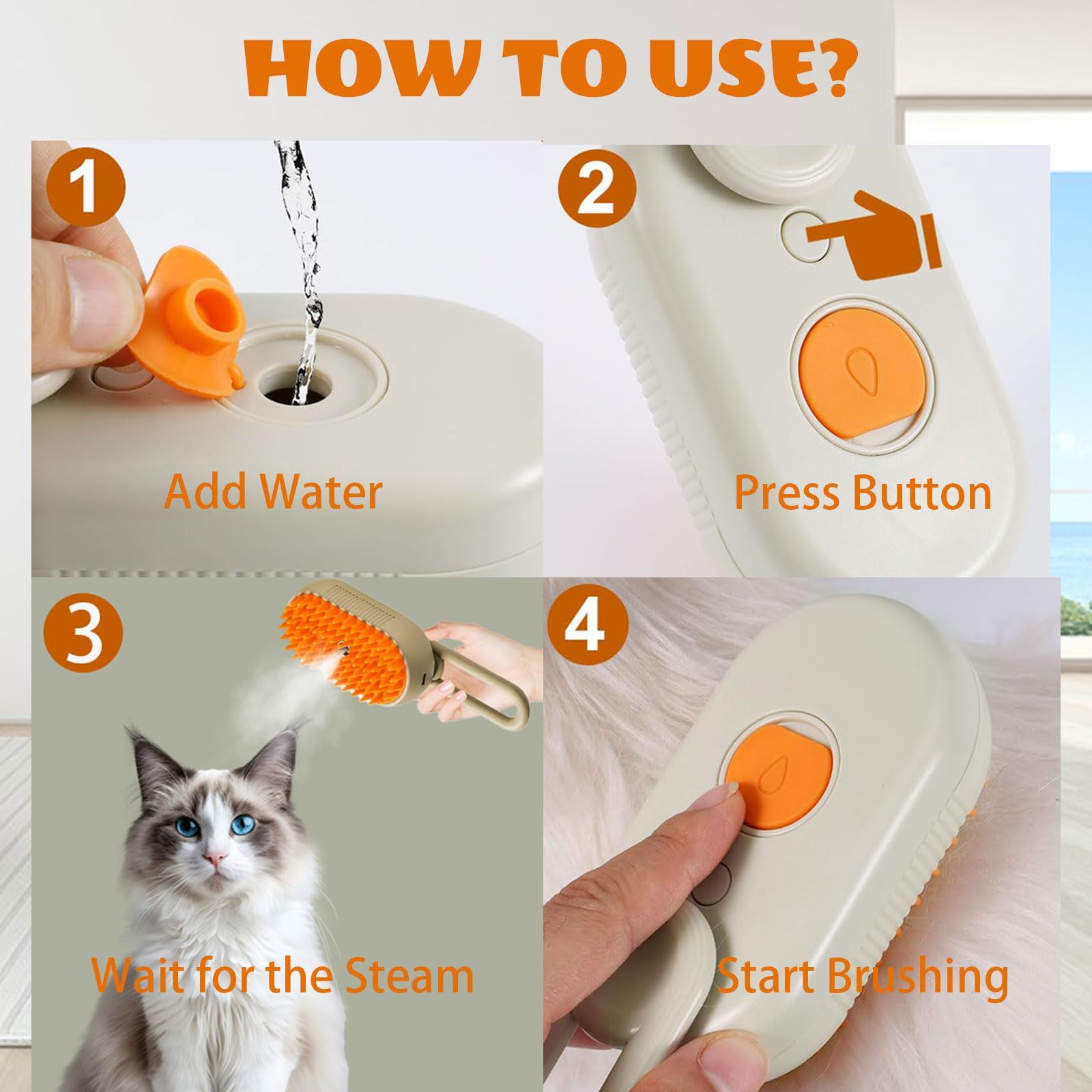 3 in 1 Cat Grooming Brush Water Spray Self-Cleaning Shedding Brush for Cats Dogs Pet Hair Removal Massage Comb for Long Short Hair Comb for Cats Dogs Steam Water Brush with Electric Grooming Massage