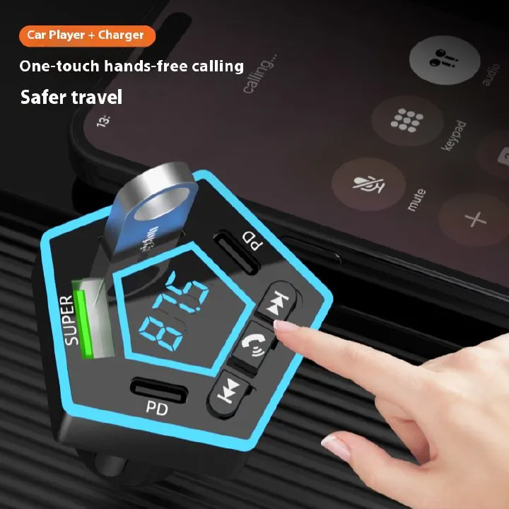 Multifunctional And New Bluetooth FM Transmitter 5.5 Wireless Car Adapter Support USB and PD Fast Charging FM Transmitter Radio Receiver Hands-Free Calling Support Upgrade with LED Digital Display