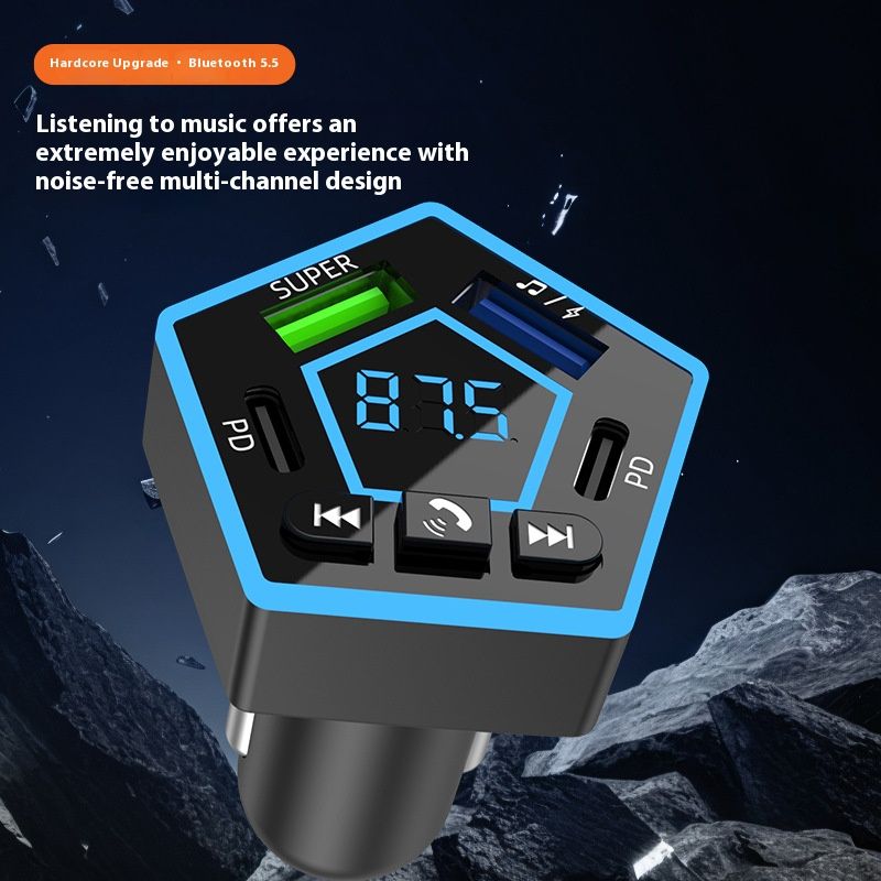 Multifunctional And New Bluetooth FM Transmitter 5.5 Wireless Car Adapter Support USB and PD Fast Charging FM Transmitter Radio Receiver Hands-Free Calling Support Upgrade with LED Digital Display