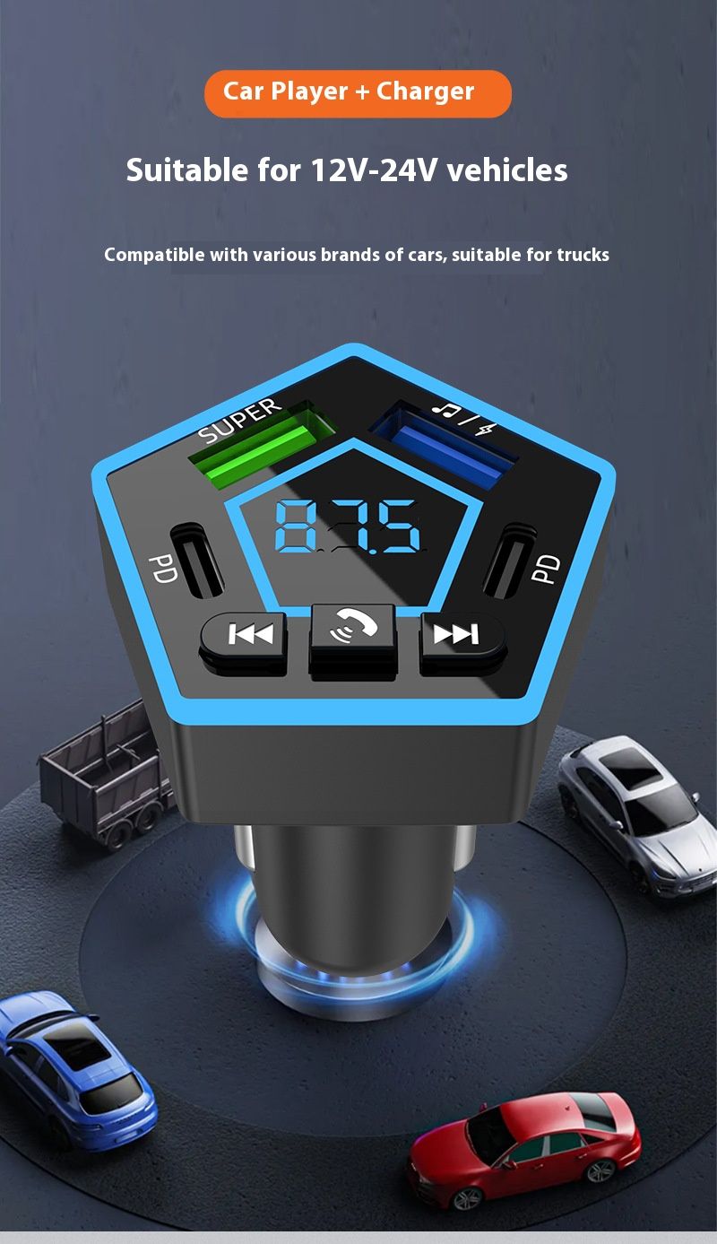 Multifunctional And New Bluetooth FM Transmitter 5.5 Wireless Car Adapter Support USB and PD Fast Charging FM Transmitter Radio Receiver Hands-Free Calling Support Upgrade with LED Digital Display