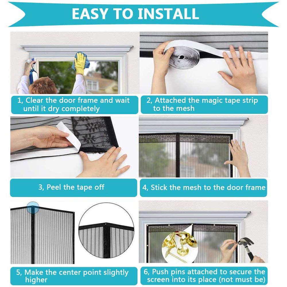 New Magnetic Screen Door, Anti Mosquito and Fly Screen Door Curtain, 100x200cm Fly Screen Door White with Magnets Heavy Duty Mesh Curtain, Front Door Apartments and More, Pet and Kid Entry Friendly