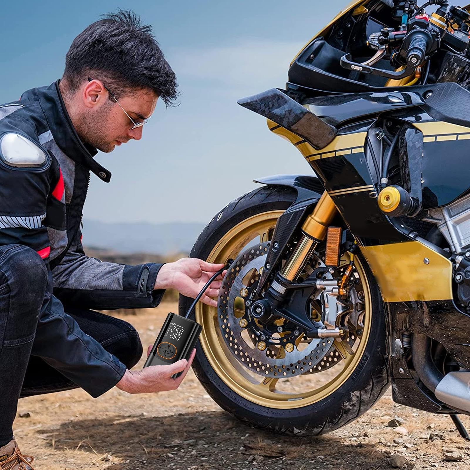 Electric Air Pump, Cordless Smart Inflator, Wireless 4-Mode Device, Digital Display, LED Lighting, Rechargeable, Fast Inflation, Portable pump for Car, Bike, Balls, Travel, Camping, Home, Outdoor Use