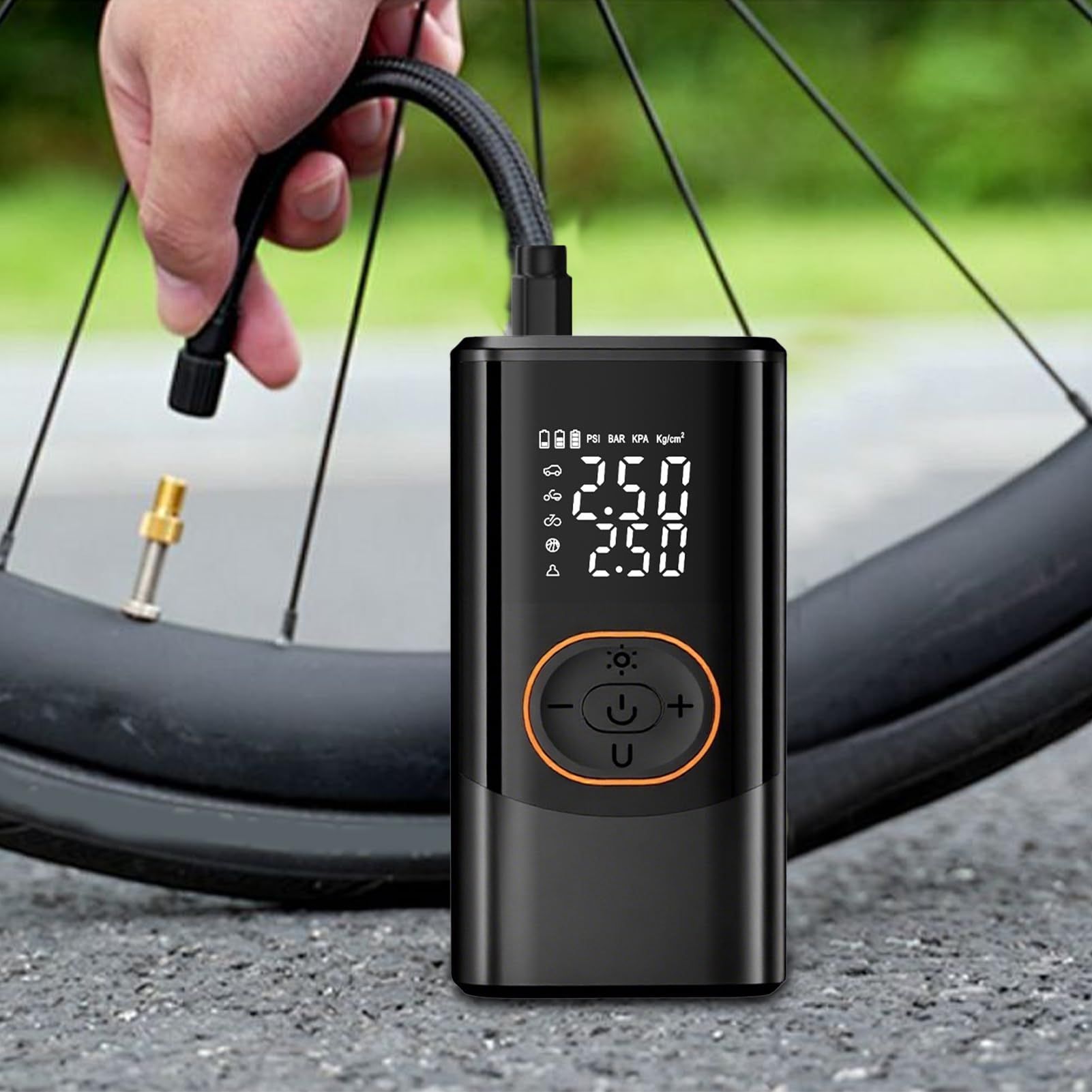 Electric Air Pump, Cordless Smart Inflator, Wireless 4-Mode Device, Digital Display, LED Lighting, Rechargeable, Fast Inflation, Portable pump for Car, Bike, Balls, Travel, Camping, Home, Outdoor Use