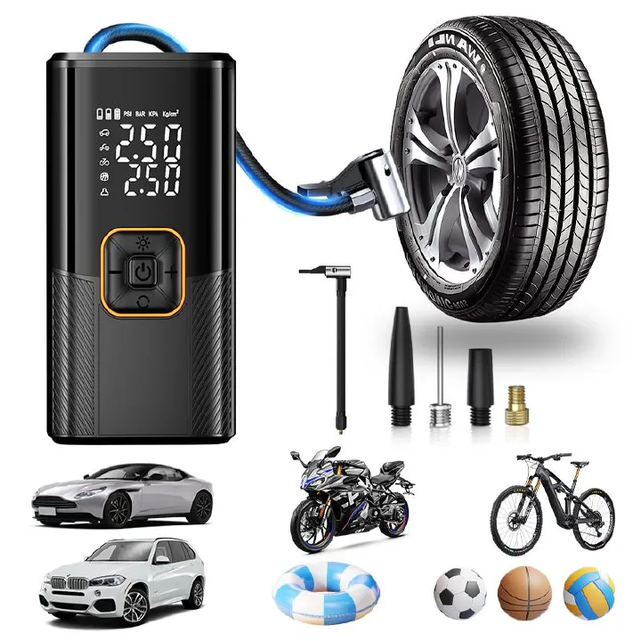Electric Air Pump, Cordless Smart Inflator, Wireless 4-Mode Device, Digital Display, LED Lighting, Rechargeable, Fast Inflation, Portable pump for Car, Bike, Balls, Travel, Camping, Home, Outdoor Use