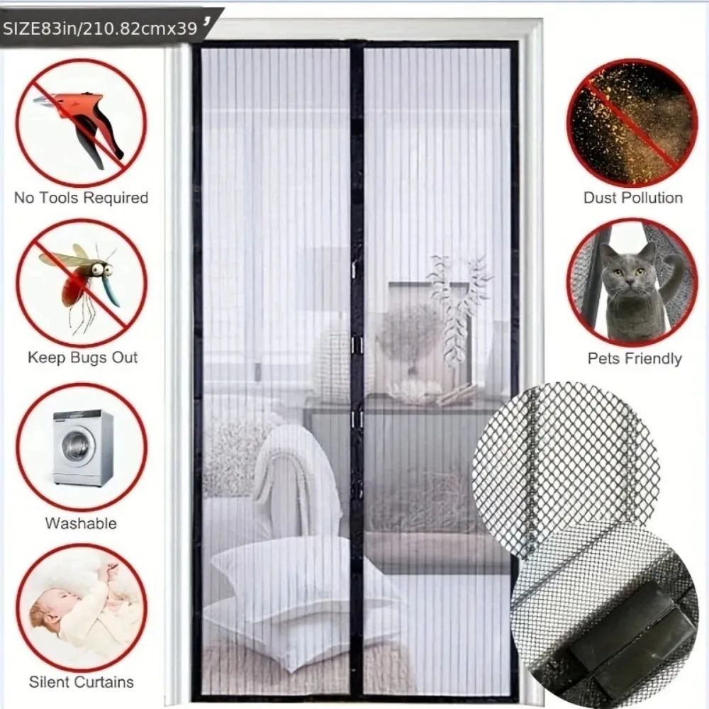 Magnetic Mosquito Net Door, Magnetic Fly Screen Door, Various Sizes, Mosquito Net Curtain Exterior Door, Self-Closing, No Tools Required, Easy to Install Door, Veranda, Insect Repellent, Eco Friendly