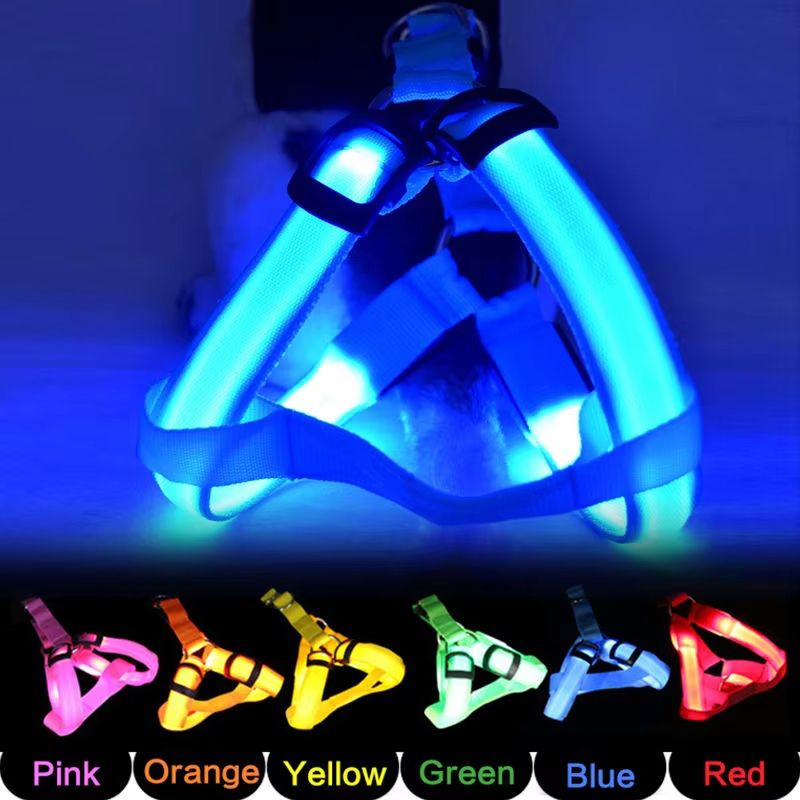 Hot Popular USB Recharge LED Dog Harness Pet Cat Dog Collar Harness Vest Safety Lighted Dog Harness Ultra Comfort Lifetime Durability Pet Harness for Small and Medium Dog Breeds