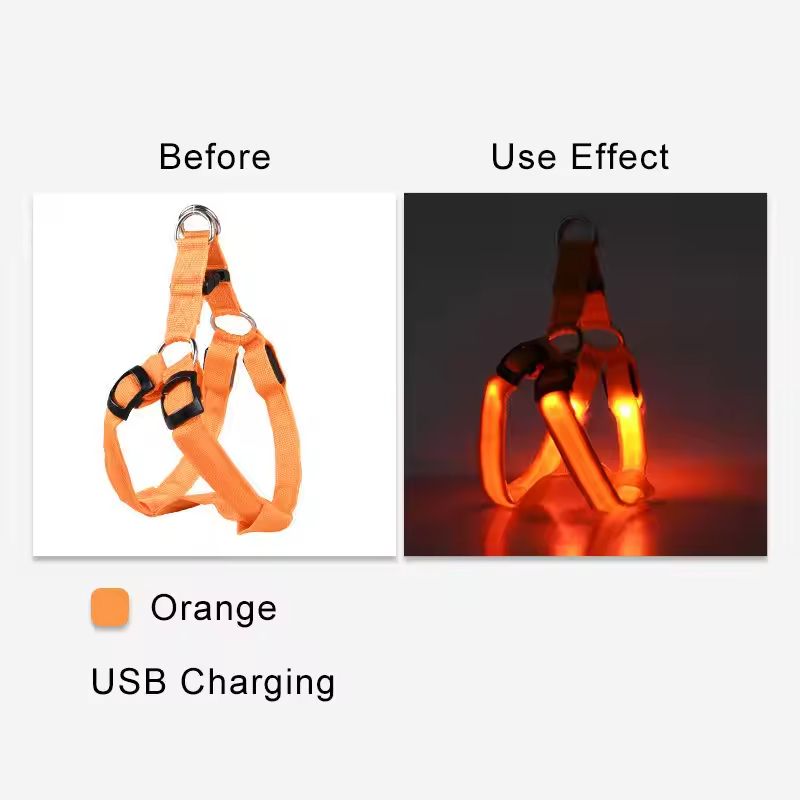 Hot Popular USB Recharge LED Dog Harness Pet Cat Dog Collar Harness Vest Safety Lighted Dog Harness Ultra Comfort Lifetime Durability Pet Harness for Small and Medium Dog Breeds
