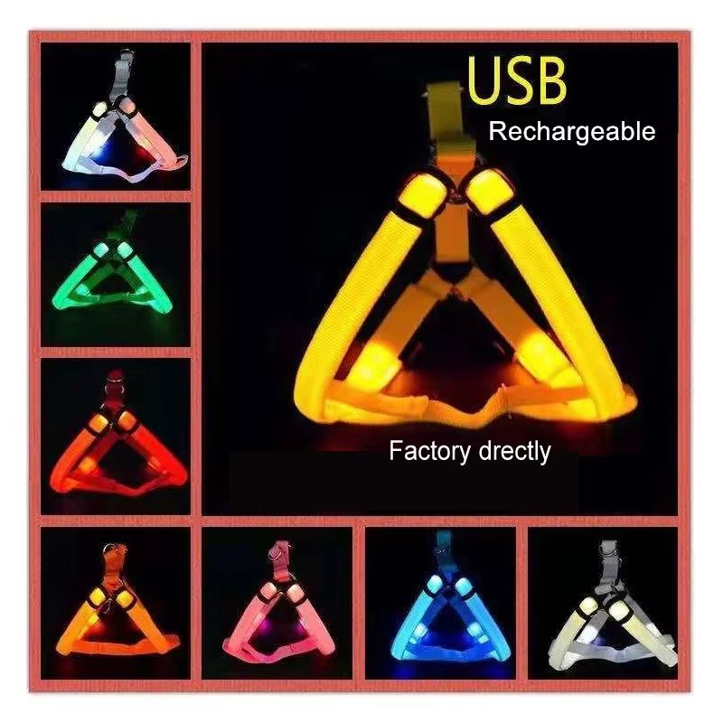 Hot Popular USB Recharge LED Dog Harness Pet Cat Dog Collar Harness Vest Safety Lighted Dog Harness Ultra Comfort Lifetime Durability Pet Harness for Small and Medium Dog Breeds