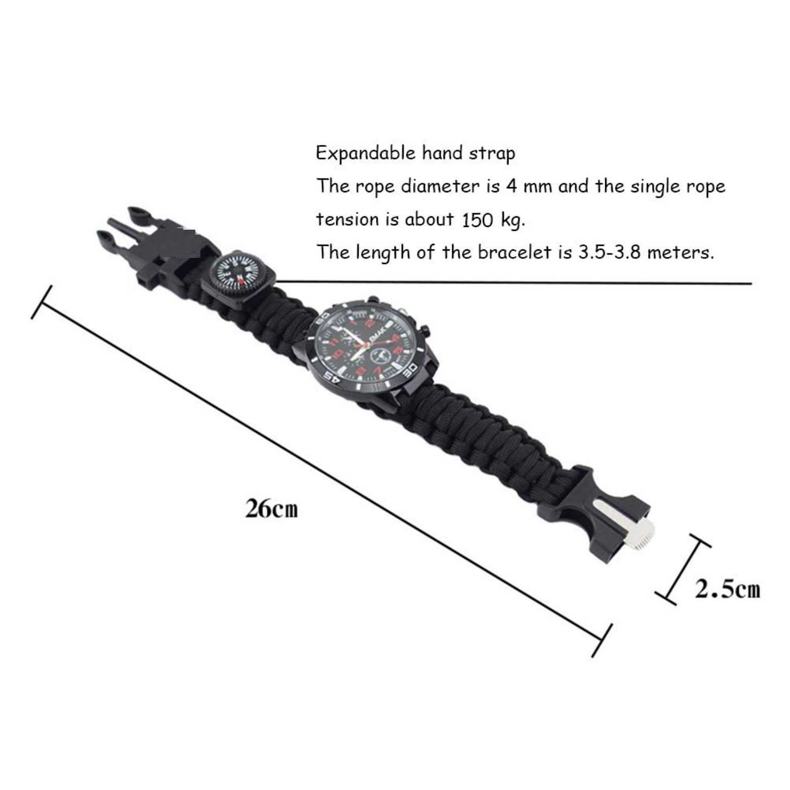 Outdoor Sports Watch, Multifunctional Survival Wristband, Survival Whistle, Stick, Compass, Thermometer, Outdoor Equipment