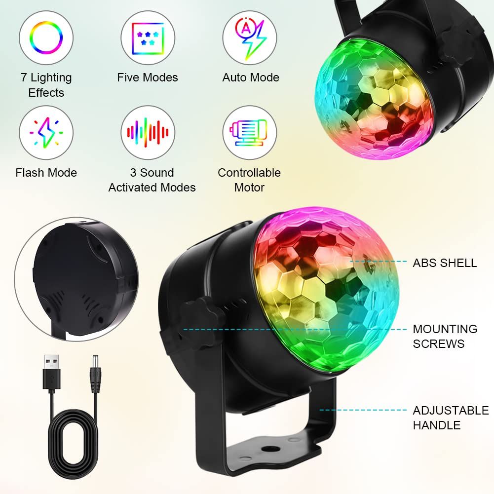 Disco Ball Light with Remote Control and suction mount 7 Color LED Strobe Sound Activated Mini Portable Party Lights for Birthdays DJ Clubs Karaoke Bar Weddings Car and Home Decoration