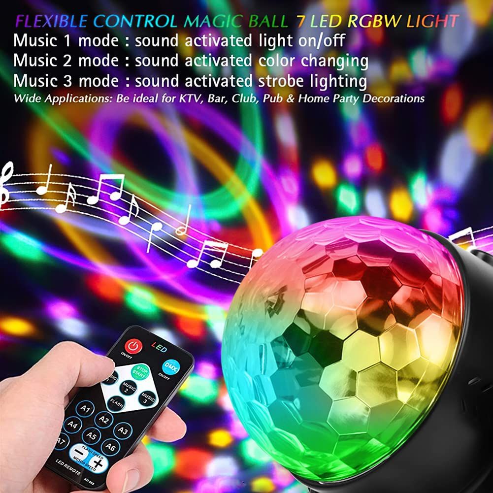 Disco Ball Light with Remote Control and suction mount 7 Color LED Strobe Sound Activated Mini Portable Party Lights for Birthdays DJ Clubs Karaoke Bar Weddings Car and Home Decoration