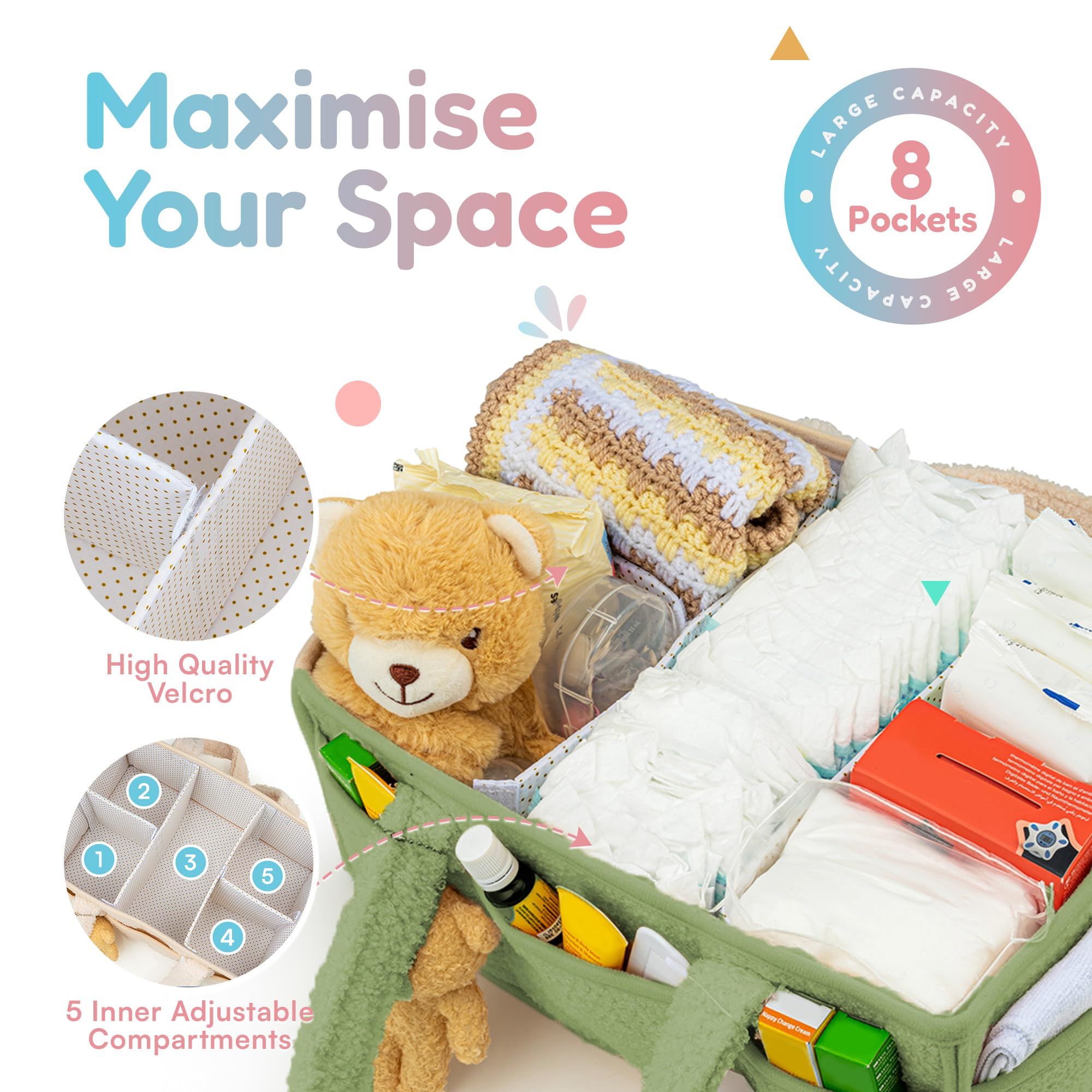 Stylish Diaper Caddy Organizer for Changing Table, Storage Basket for Wipes, Gift for Baby Shower, Car Organizer, Nursery Organizer, Portable Storage Plush Baby Diapers Storage Bag Diapers Storage Bag