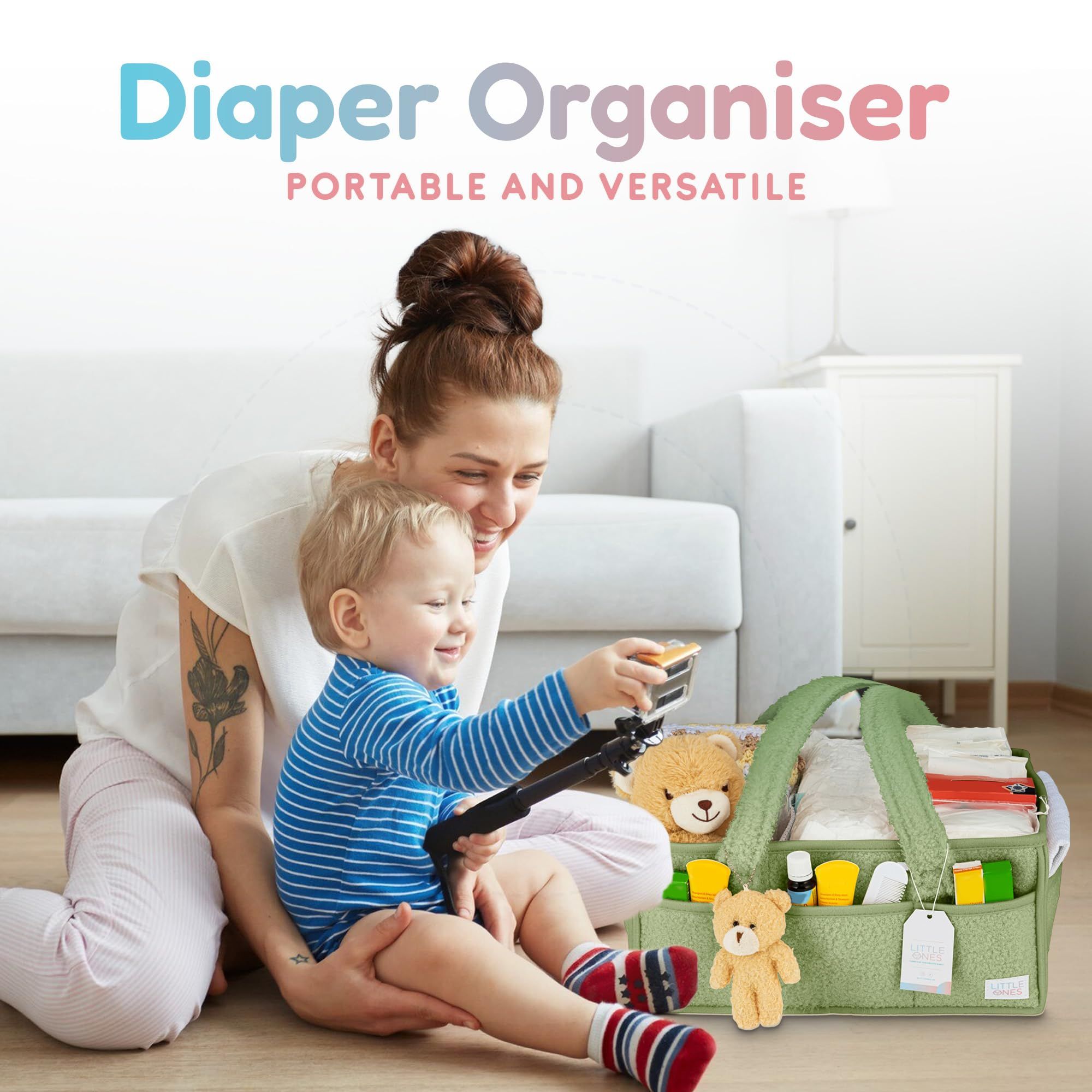 Stylish Diaper Caddy Organizer for Changing Table, Storage Basket for Wipes, Gift for Baby Shower, Car Organizer, Nursery Organizer, Portable Storage Plush Baby Diapers Storage Bag Diapers Storage Bag