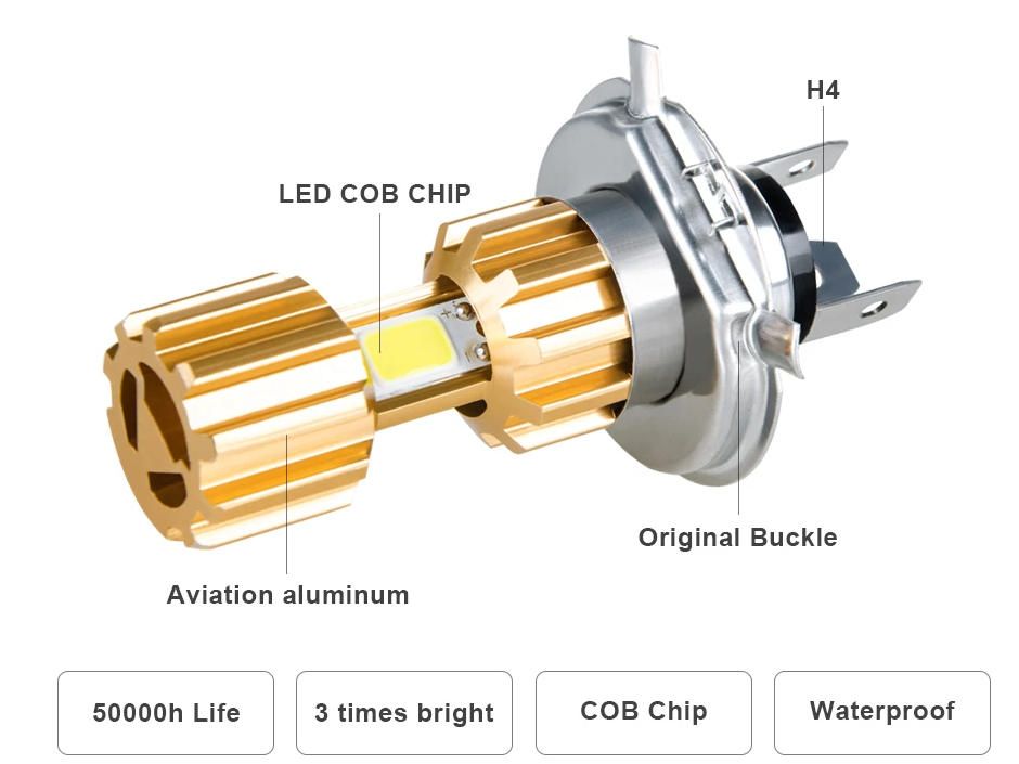 H4 BA20D P15D LED 18W 3 COB Motorcycle Headlight Bulb White Car LED Fog Lights 6000K 12V