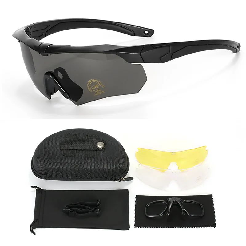 New Tactical Goggles 3 Lens Set HD Tactical Cycling Goggles CS Airsoft Windproof Army Shooting Glasses Motorcycle Cycling Outdoor Sport Dustproof Safety Protective Glasses Eyewear