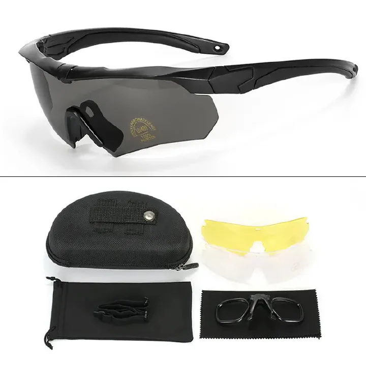 New Tactical Goggles 3 Lens Set HD Tactical Cycling Goggles CS Airsoft Windproof Army Shooting Glasses Motorcycle Cycling Outdoor Sport Dustproof Safety Protective Glasses Eyewear