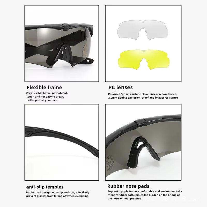New Tactical Goggles 3 Lens Set HD Tactical Cycling Goggles CS Airsoft Windproof Army Shooting Glasses Motorcycle Cycling Outdoor Sport Dustproof Safety Protective Glasses Eyewear