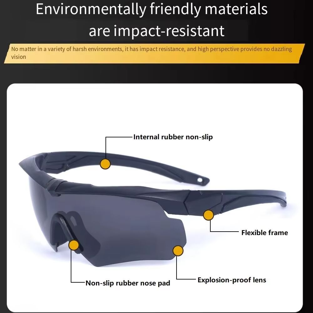 New Tactical Goggles 3 Lens Set HD Tactical Cycling Goggles CS Airsoft Windproof Army Shooting Glasses Motorcycle Cycling Outdoor Sport Dustproof Safety Protective Glasses Eyewear