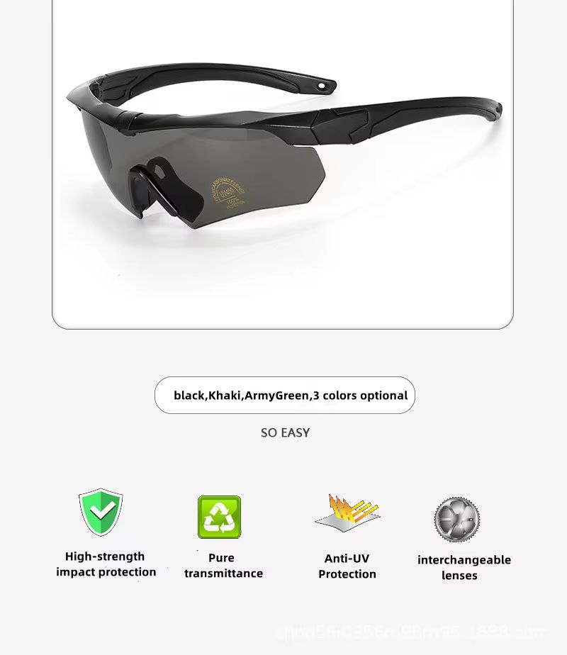 New Tactical Goggles 3 Lens Set HD Tactical Cycling Goggles CS Airsoft Windproof Army Shooting Glasses Motorcycle Cycling Outdoor Sport Dustproof Safety Protective Glasses Eyewear