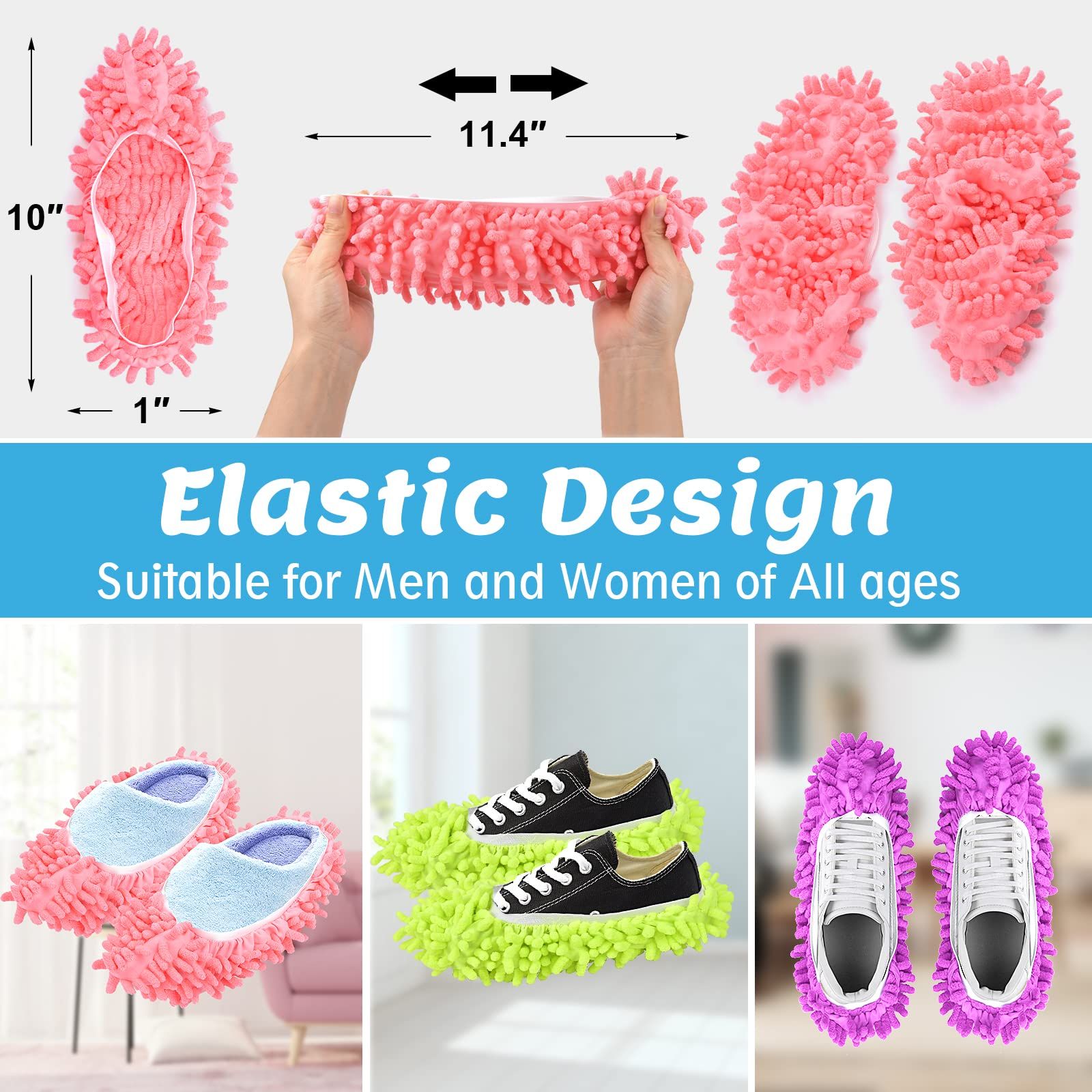 1 Pairs Microfiber Mop Slippers Shoes Reusable Dust Mops Washable Mop Slippers Multifunction Dust Mop Shoes Slippers Floor Cleaning Shoes Cover for Home Kitchen House Polishing Office Bathroom