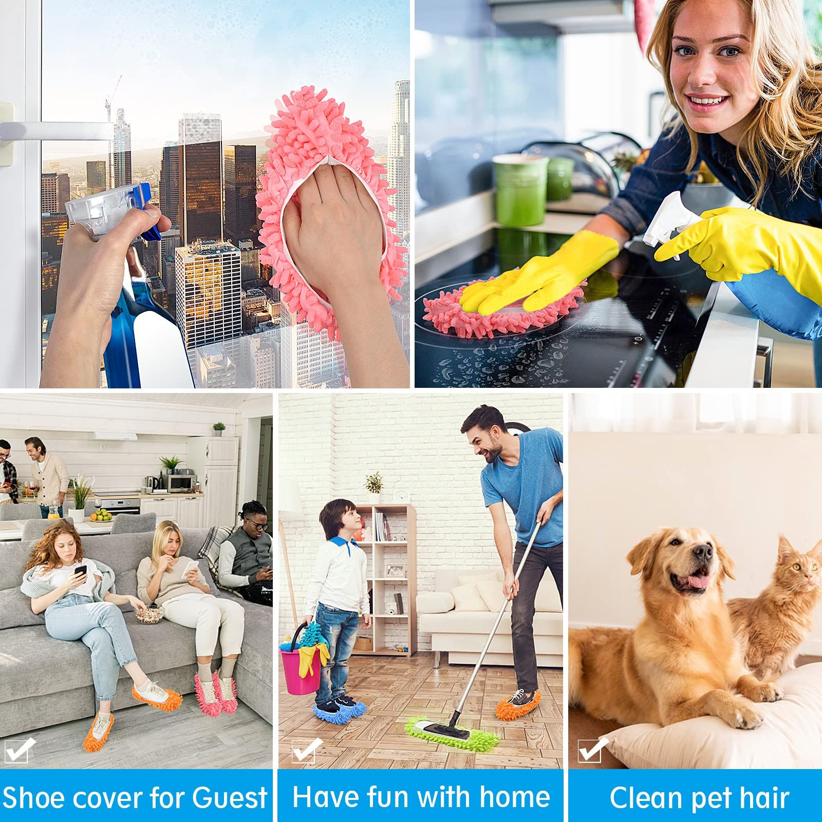1 Pairs Microfiber Mop Slippers Shoes Reusable Dust Mops Washable Mop Slippers Multifunction Dust Mop Shoes Slippers Floor Cleaning Shoes Cover for Home Kitchen House Polishing Office Bathroom