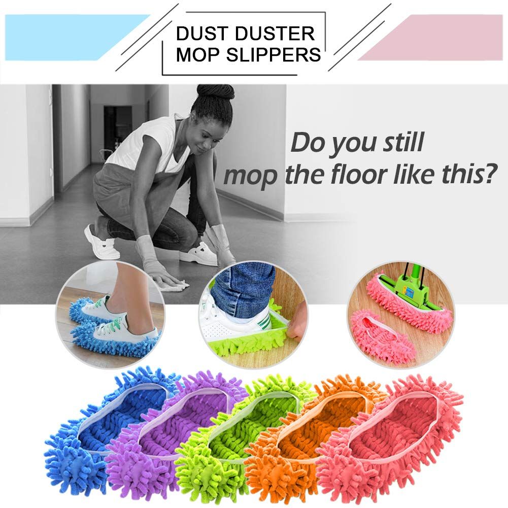 1 Pairs Microfiber Mop Slippers Shoes Reusable Dust Mops Washable Mop Slippers Multifunction Dust Mop Shoes Slippers Floor Cleaning Shoes Cover for Home Kitchen House Polishing Office Bathroom
