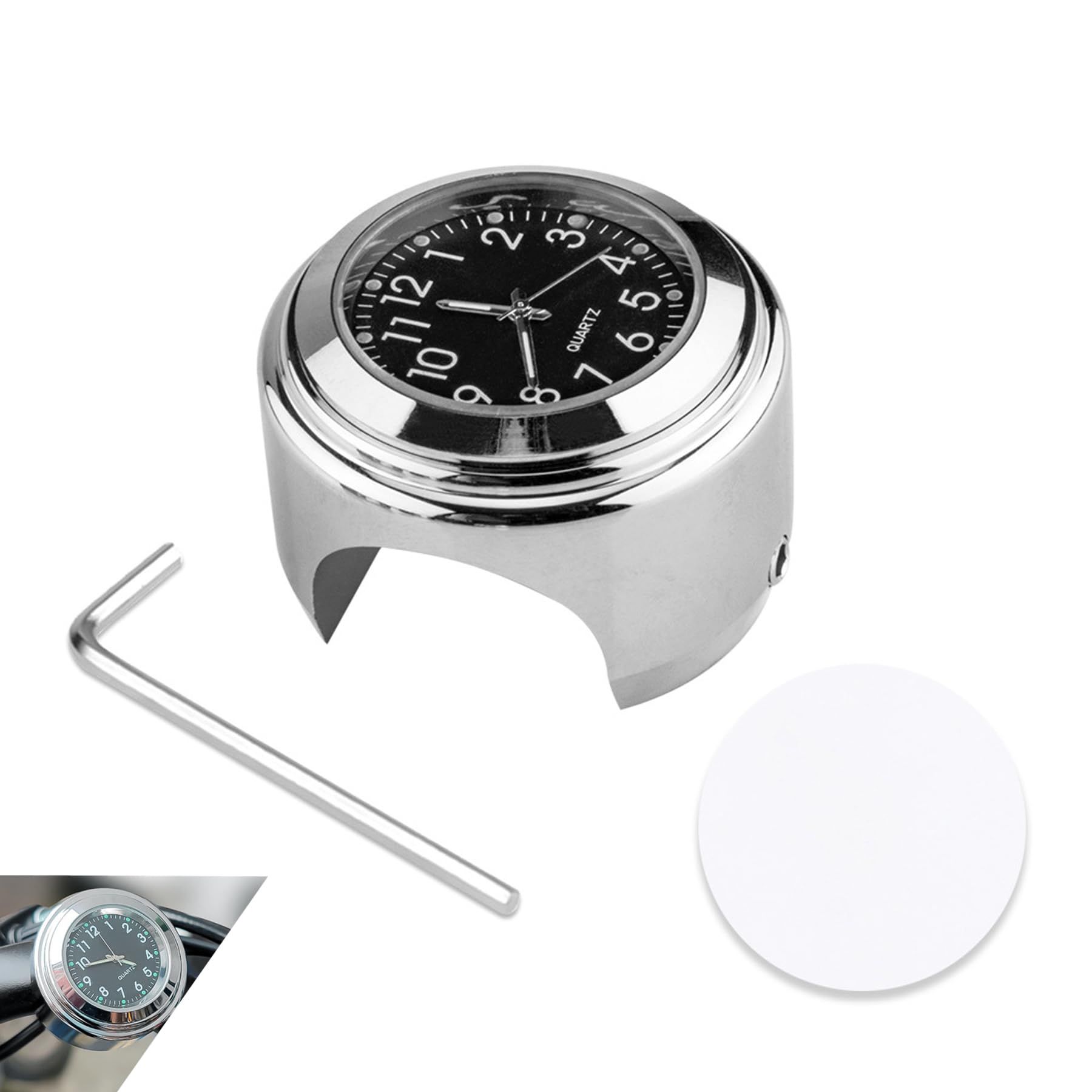 Bicycle, Motorcycle & Beach Scooter Handlebar Clock, Glow-in-the-dark, Waterproof, 2.2-2.54 cm (0.8-1 inch) Universal, Aluminum Alloy Design Detachable for Easy Installation
