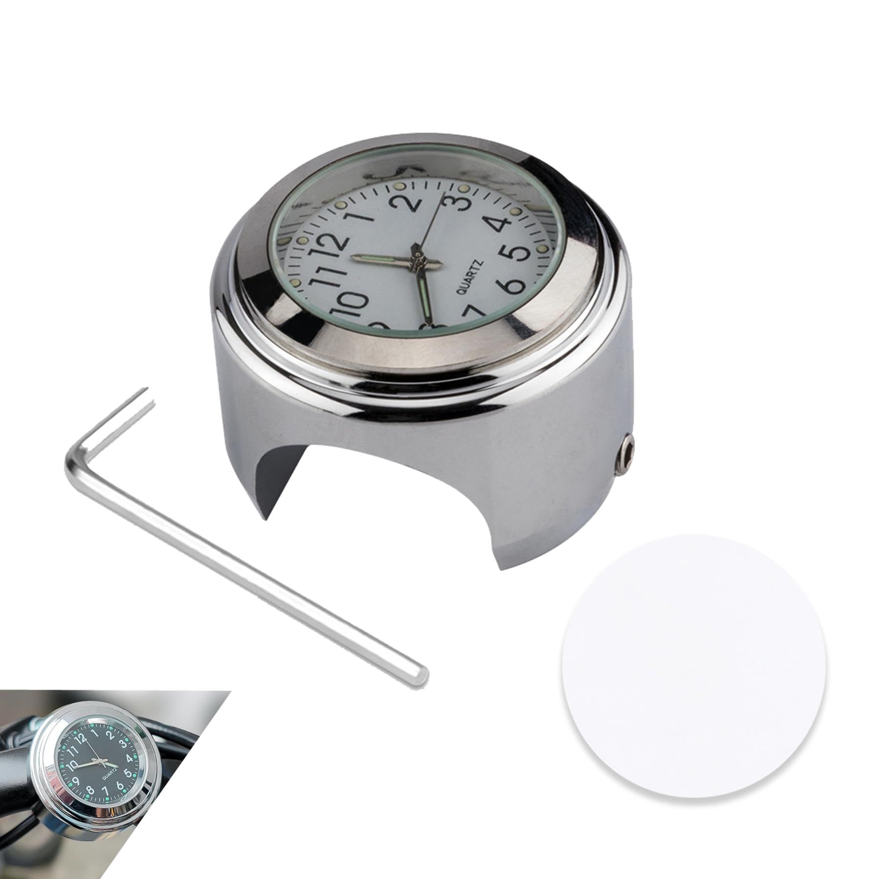 Bicycle, Motorcycle & Beach Scooter Handlebar Clock, Glow-in-the-dark, Waterproof, 2.2-2.54 cm (0.8-1 inch) Universal, Aluminum Alloy Design Detachable for Easy Installation