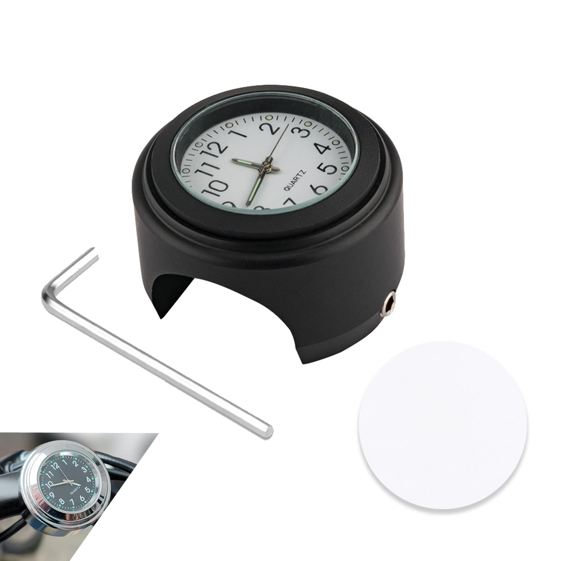 Bicycle, Motorcycle & Beach Scooter Handlebar Clock, Glow-in-the-dark, Waterproof, 2.2-2.54 cm (0.8-1 inch) Universal, Aluminum Alloy Design Detachable for Easy Installation