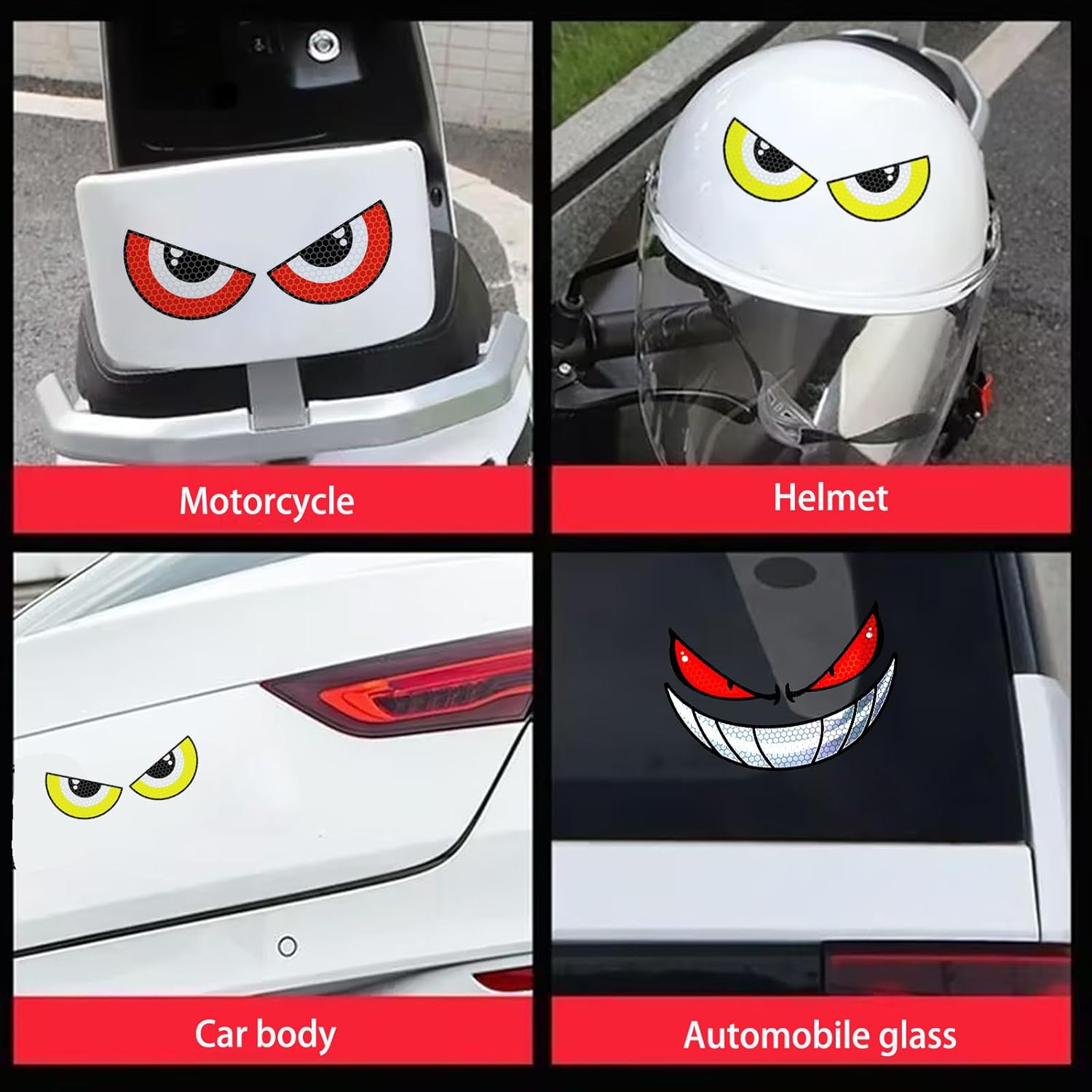 Reflective stickers with adhesive strips and waterproof stickers for Lawnmowers, Car Motorcycles, Helmets, Trash Bins and  Household Products