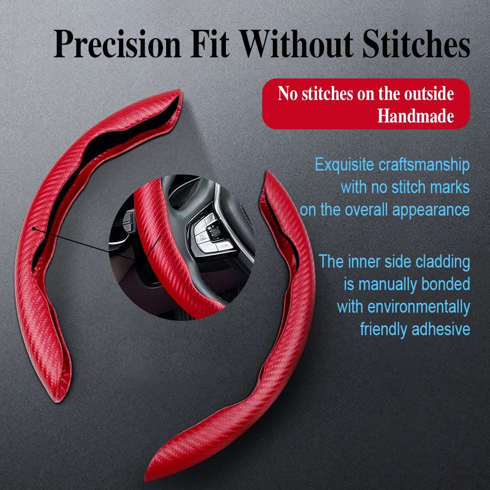 1 pair Universal Car Carbon Fiber Pattern Steering Wheel Cover for D-Shaped and Round Steering Wheel of 37-38 cm Protective Cover Anti Slip Auto Interior Accessories