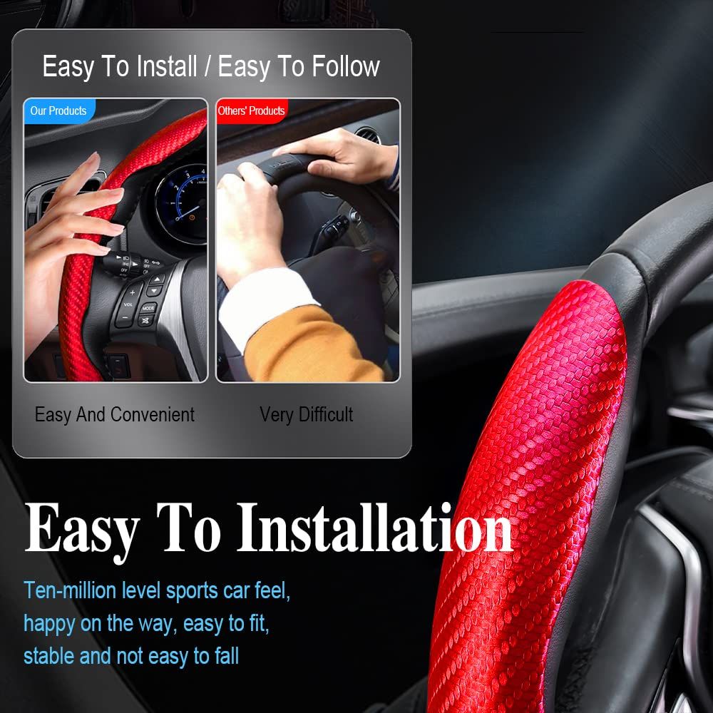 1 pair Universal Car Carbon Fiber Pattern Steering Wheel Cover for D-Shaped and Round Steering Wheel of 37-38 cm Protective Cover Anti Slip Auto Interior Accessories