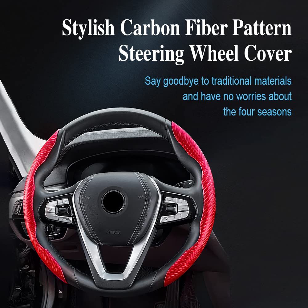 1 pair Universal Car Carbon Fiber Pattern Steering Wheel Cover for D-Shaped and Round Steering Wheel of 37-38 cm Protective Cover Anti Slip Auto Interior Accessories