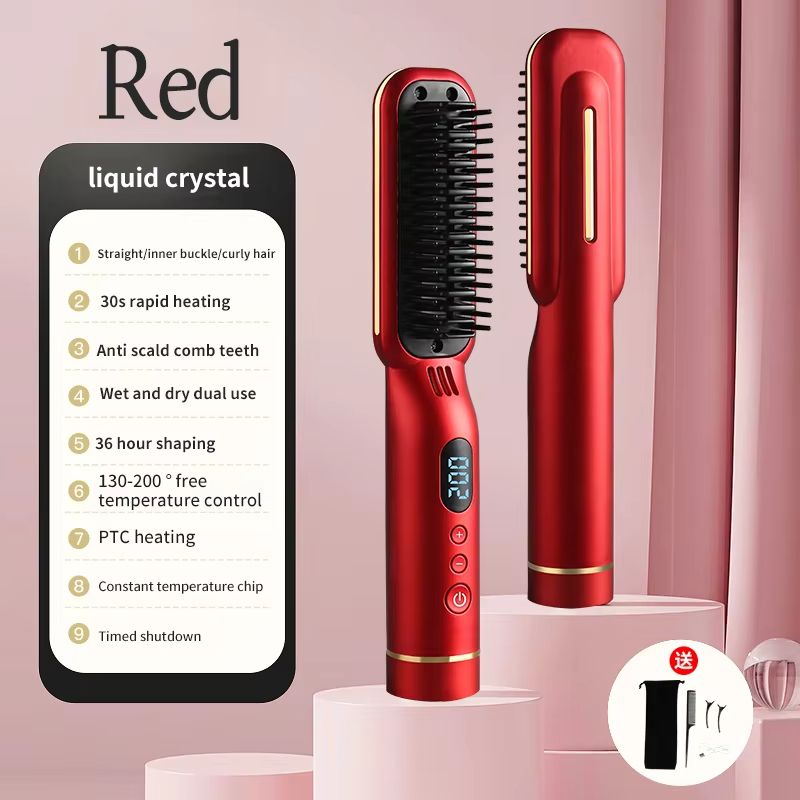 USB Charging Cordless Wet & Dry Digital Hair Straightening Comb Ceramic Coated Anti-Hot Temperature Control Hair Styling Comb Hair Care & Anti Scald Comb Portable Negative Ion Hair Comb