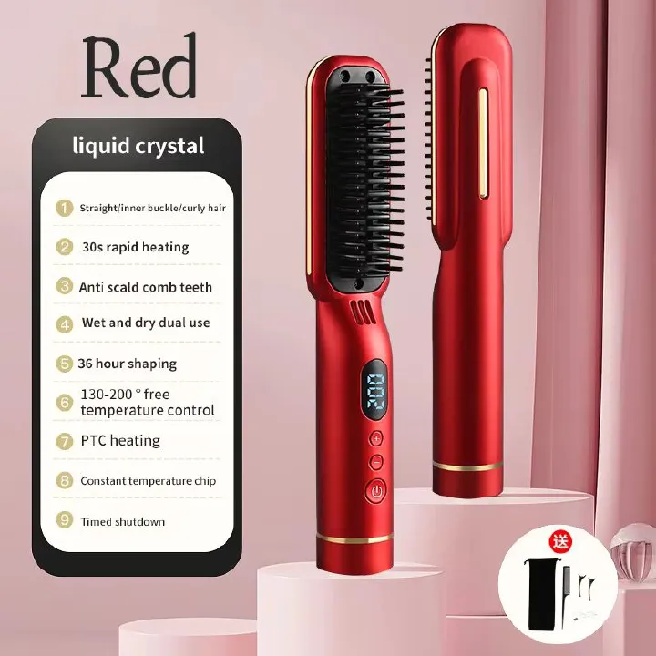 USB Charging Cordless Wet & Dry Digital Hair Straightening Comb Ceramic Coated Anti-Hot Temperature Control Hair Styling Comb Hair Care & Anti Scald Comb Portable Negative Ion Hair Comb