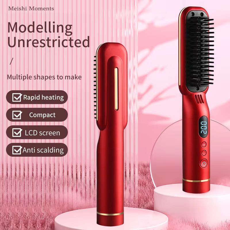 USB Charging Cordless Wet & Dry Digital Hair Straightening Comb Ceramic Coated Anti-Hot Temperature Control Hair Styling Comb Hair Care & Anti Scald Comb Portable Negative Ion Hair Comb