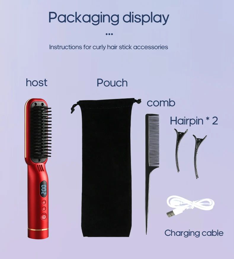 USB Charging Cordless Wet & Dry Digital Hair Straightening Comb Ceramic Coated Anti-Hot Temperature Control Hair Styling Comb Hair Care & Anti Scald Comb Portable Negative Ion Hair Comb