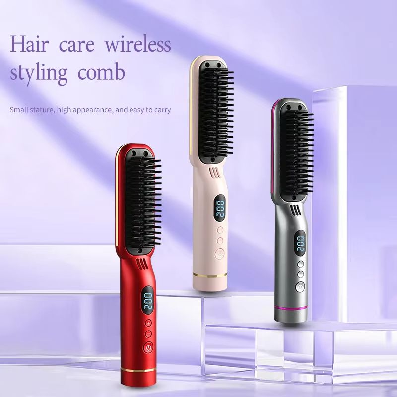 USB Charging Cordless Wet & Dry Digital Hair Straightening Comb Ceramic Coated Anti-Hot Temperature Control Hair Styling Comb Hair Care & Anti Scald Comb Portable Negative Ion Hair Comb