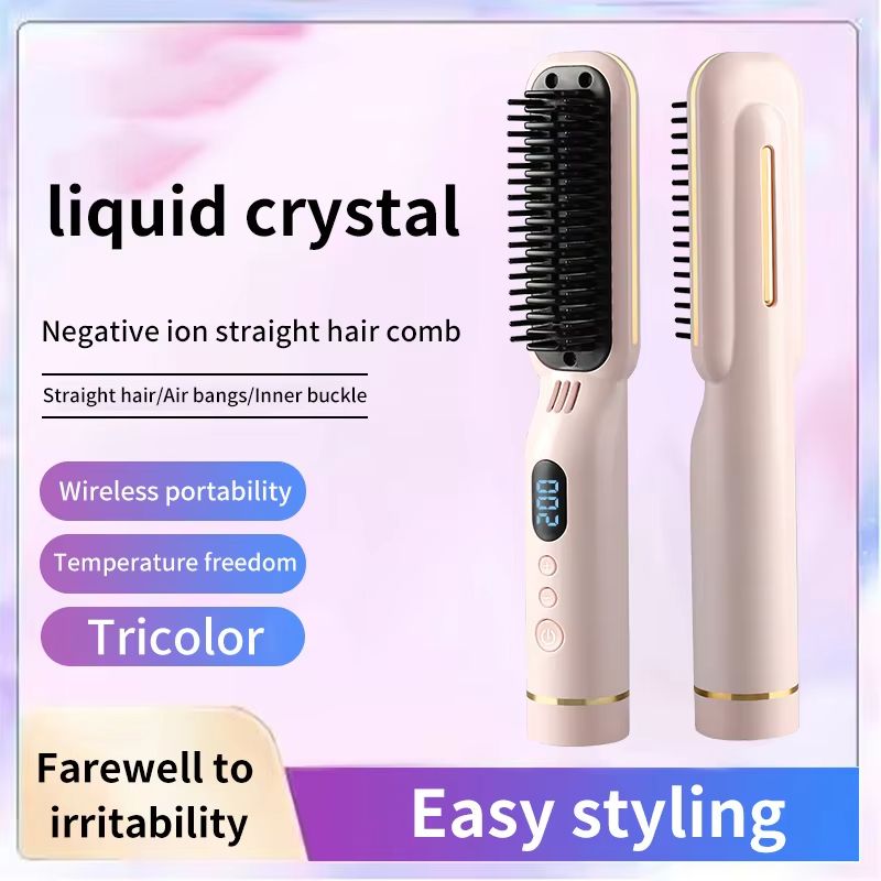 USB Charging Cordless Wet & Dry Digital Hair Straightening Comb Ceramic Coated Anti-Hot Temperature Control Hair Styling Comb Hair Care & Anti Scald Comb Portable Negative Ion Hair Comb