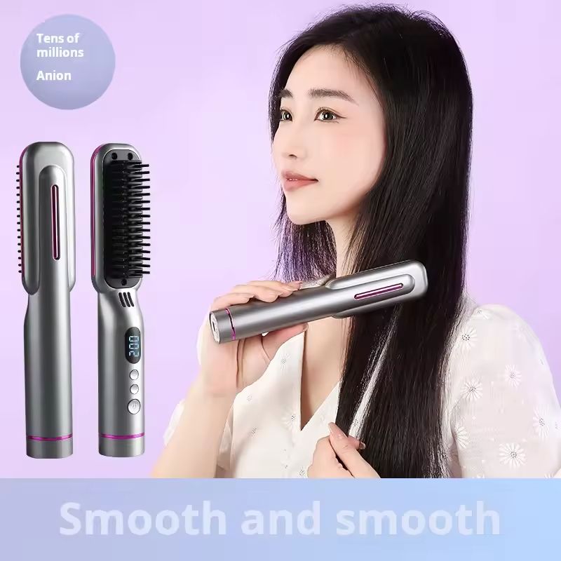 USB Charging Cordless Wet & Dry Digital Hair Straightening Comb Ceramic Coated Anti-Hot Temperature Control Hair Styling Comb Hair Care & Anti Scald Comb Portable Negative Ion Hair Comb
