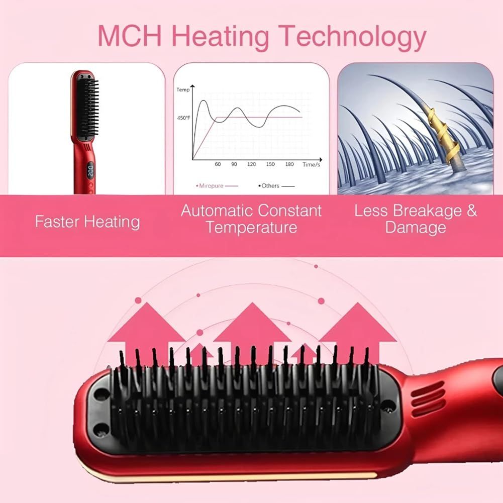 USB Charging Cordless Wet & Dry Digital Hair Straightening Comb Ceramic Coated Anti-Hot Temperature Control Hair Styling Comb Hair Care & Anti Scald Comb Portable Negative Ion Hair Comb