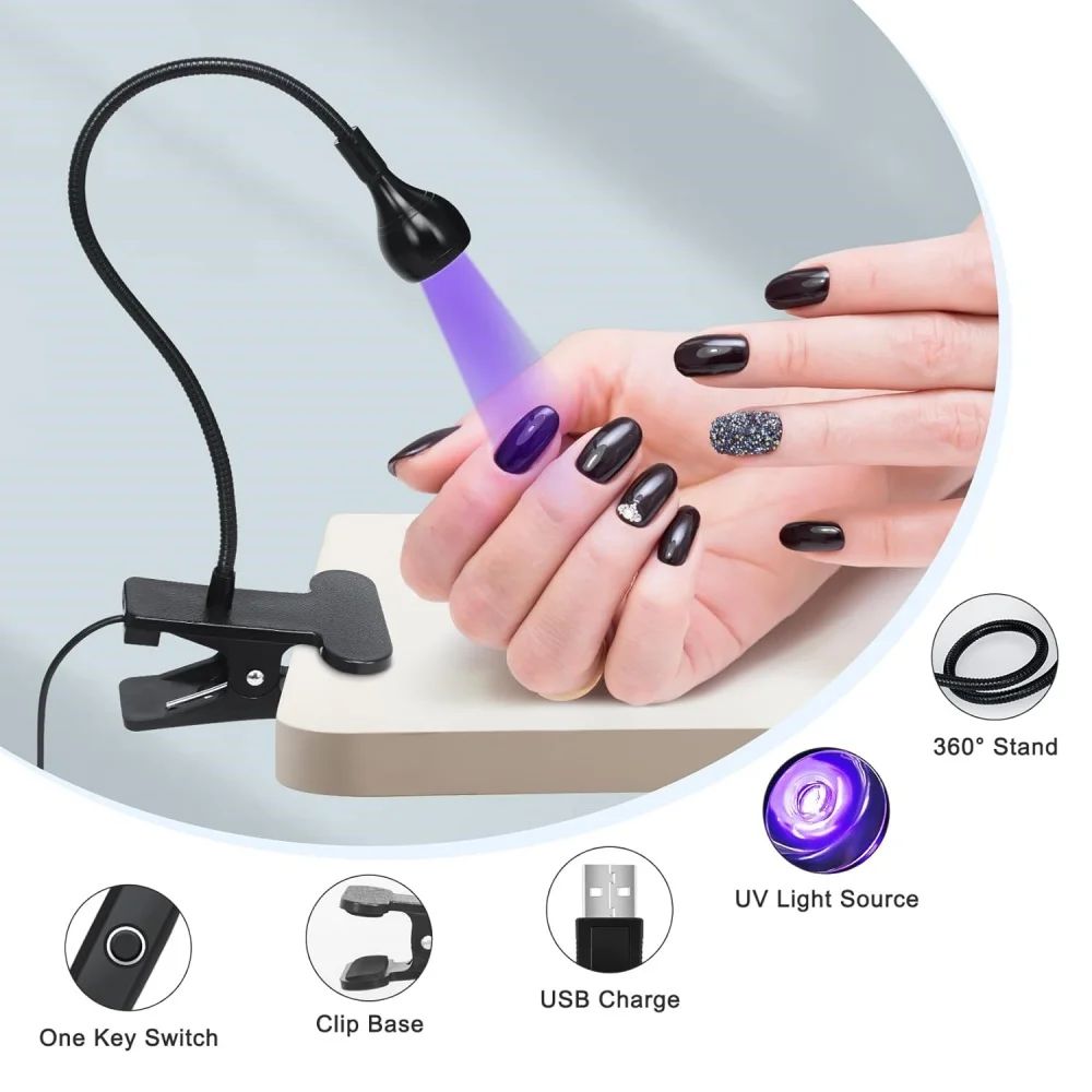 Nail Dryer Light UV Nail lamp 395nm Wavelength Clip-on Desk Mini USB For Gel Nails ongle Manicure Salon Tools  UV Lamp for Nails Rotatable Flash Cure Light for Salon Nail DIY Home Nail Art Equipment