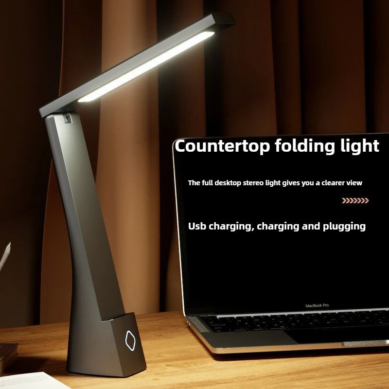 Foldable LED Eye Protection Desk Lamp, Book Study Light, Rechargeable and USB Charging Reading Light, Touch Control, Adjustable Warm and Cool Color Modes for Bedroom, Dorm, Study Nook